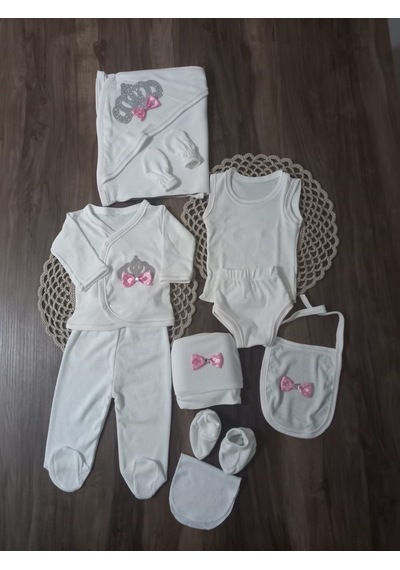 Petite Ponpon Baby 10 Lu Hastane Çıkışı Seti Kraliçe Taçlı Pembe Beyaz - Pembe