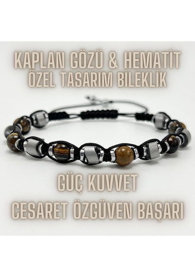 Yıldız Doğal Taş Kaplan Gözü Hematit Doğal Taş Bileklik Makrome Güç Kuvvet Cesaret Çok Renkli