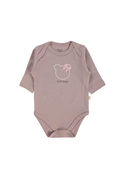 Civil Baby 3 Lü Ayıcık Empirmeli Uzun Kol 0-36 Ay Çıtçıtlı Badi - Bej Taş Rengi