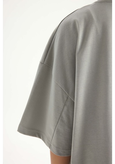 Mai Studios Co. Lip Print Oversize Gri T-shirt Gri