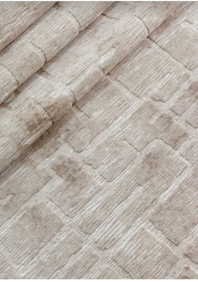 Nesrin Modern Kabartmalı Tuğla Desenli Lüks Kaymaz Jel Taban Halı Krem