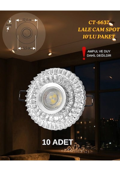 Cata Ct-6637 Lale Dekoratif Cam Spot Kasası- 10 Lu Paket Gümüş - Krom