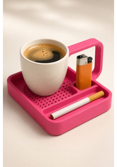 Kahve Sunum Tepsisi Çok Bölmeli Masa Üstü Organizer Kupa Fincan Standı Pla 12.5x11x7 Cm Pembe