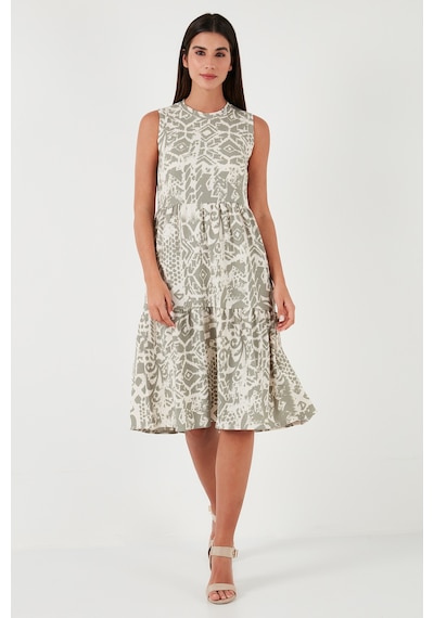 Lela Desenli Regular Fit Kolsuz Bayan Elbise 5865731 Olive