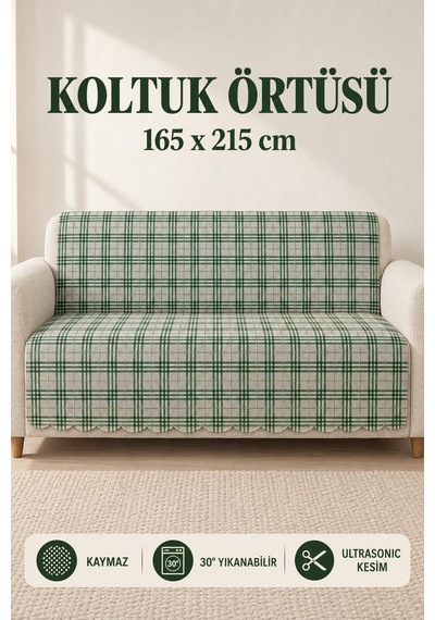 Çok Amaçlı Kadife Koltuk Örtüsü Kaymaz Süngerli 165x215 Cm Modern Bohem Çekyat Şalı Piknik Masa Örtüsü Alk4 Yeşil