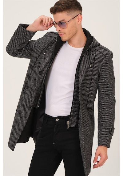 Plt8334 Dewberry Erkek Palto-Desenli Gri-Desenli Gri