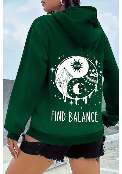 Uyguntarz Unisex Yin & Yang Tasarım Sweatshirt Yeşil