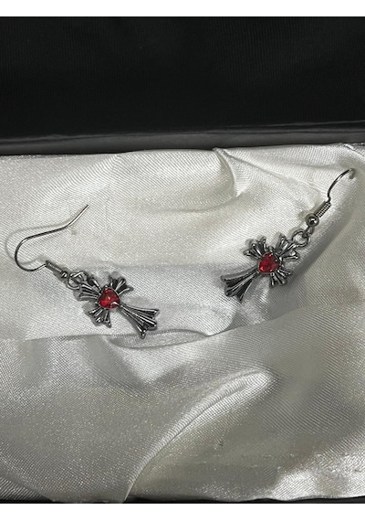 Dükkan Design Taşlı Gotik Haç Küpe Antrasit