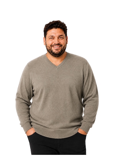 Battalmoda Erkek Büyük Beden Vizon V Yaka Pamuklu Kazak 3xl-4xl-5xl-6xl