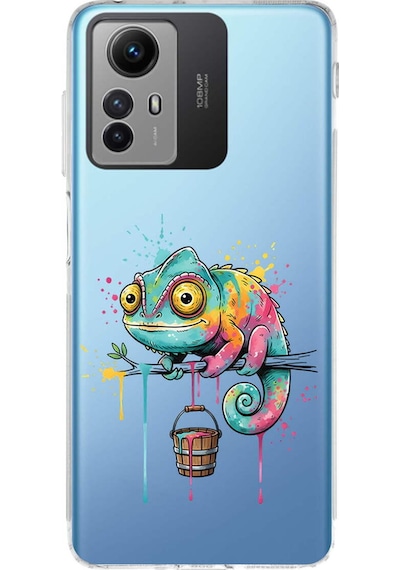 Redmi Note 12s İle Uyumlu Splash Bukalemun Tasarımlı Şeffaf Silikon Kılıf Şeffaf