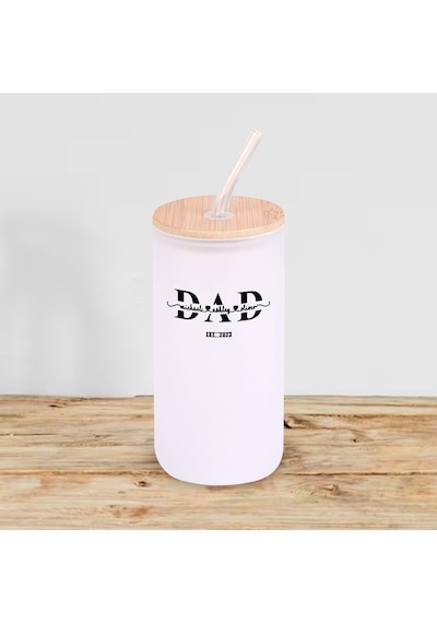 Bk Gift İsimli Dad Tasarımlı Beyaz Renk Pipetli Buzlu Cam Bardak 600ml - 1, Babaya Hediye, Doğum Günü Hediyesi Kobitmeyen137862 Bk Gift