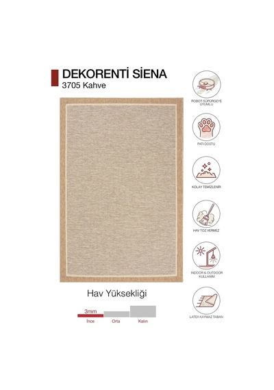 Hoom Rugs Siena 3705 Kahverengi Sade Modern Sisal Halı