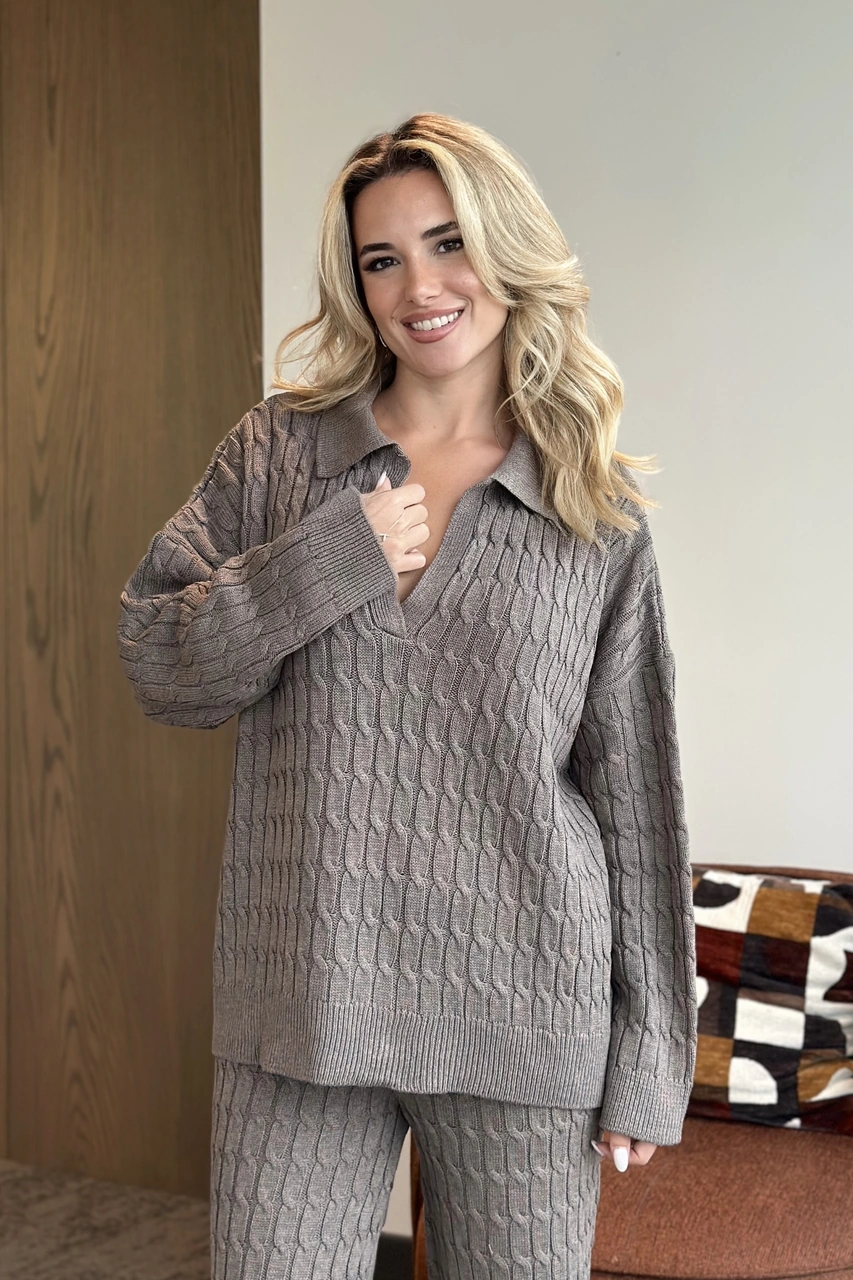 Laluvia Kahverengi Örgü Triko Takım - 98074 Kahverengi