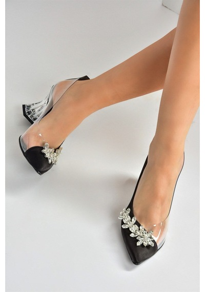 Fox Shoes Siyah Saten Kumaş Taşlı Kadın Ayakkabı M246013204 Siyah