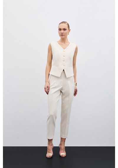 Sateen Yüksek Bel Pensli Pantolon - Bej-135708 Bej