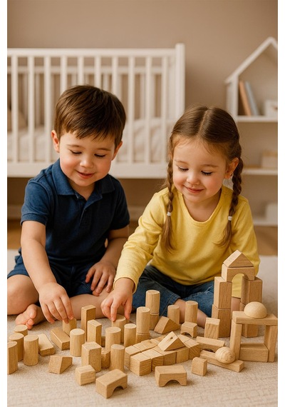 Ahşap Mini Blok Seti 102 Parça Eğitici Yapı Oyunu, Montessori İnce Motor Gelişim Oyuncağı