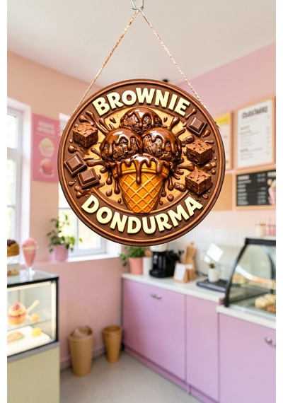 Brownie Dondurma Görselli Ahşap İpli Kapı Duvar Süsü Tatlıcı Cafe Reklam Süsü