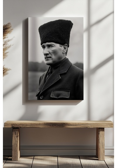 Atatürk Portresi Siyah Beyaz Ev Ofis Mutfak Salon Duvar Dekorasyon Kanvas Tablo