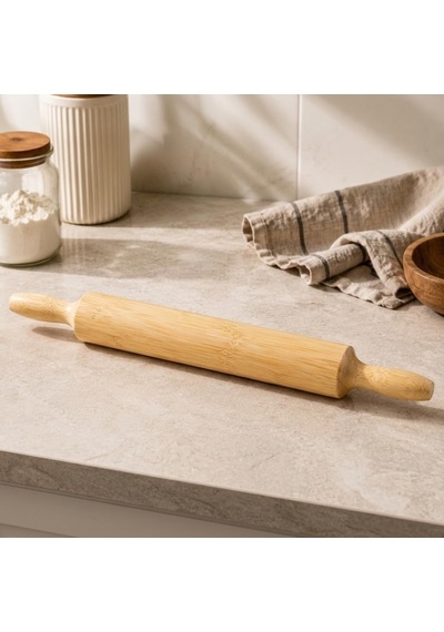 Bambu Merdane, Doğal Bambu Hamur Açma Merdanesi, Sabit Ve Döner Mekanizmalı Varyasyon Seçenekli Ahşap Mutfak Merdanesi, Börek Pizza Kurabiye Pasta Hamuru Açma İçin