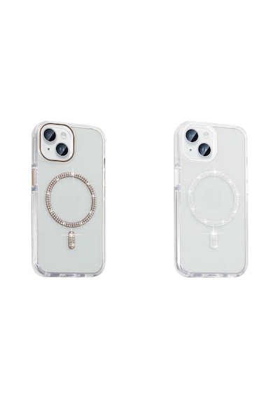 Apple Uyumlu iPhone 13 Kılıf Taşlı Tasarım M-safe Şarj Özellikli Mkst Koment Silikon Kapak - Gold Altın