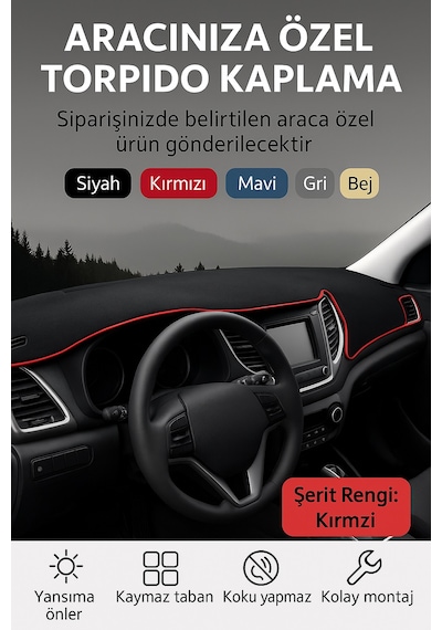 Trobus Toyota Yaris 2005-2013 3d Torpido Koruma Kılıfı - Kırmızı Biye