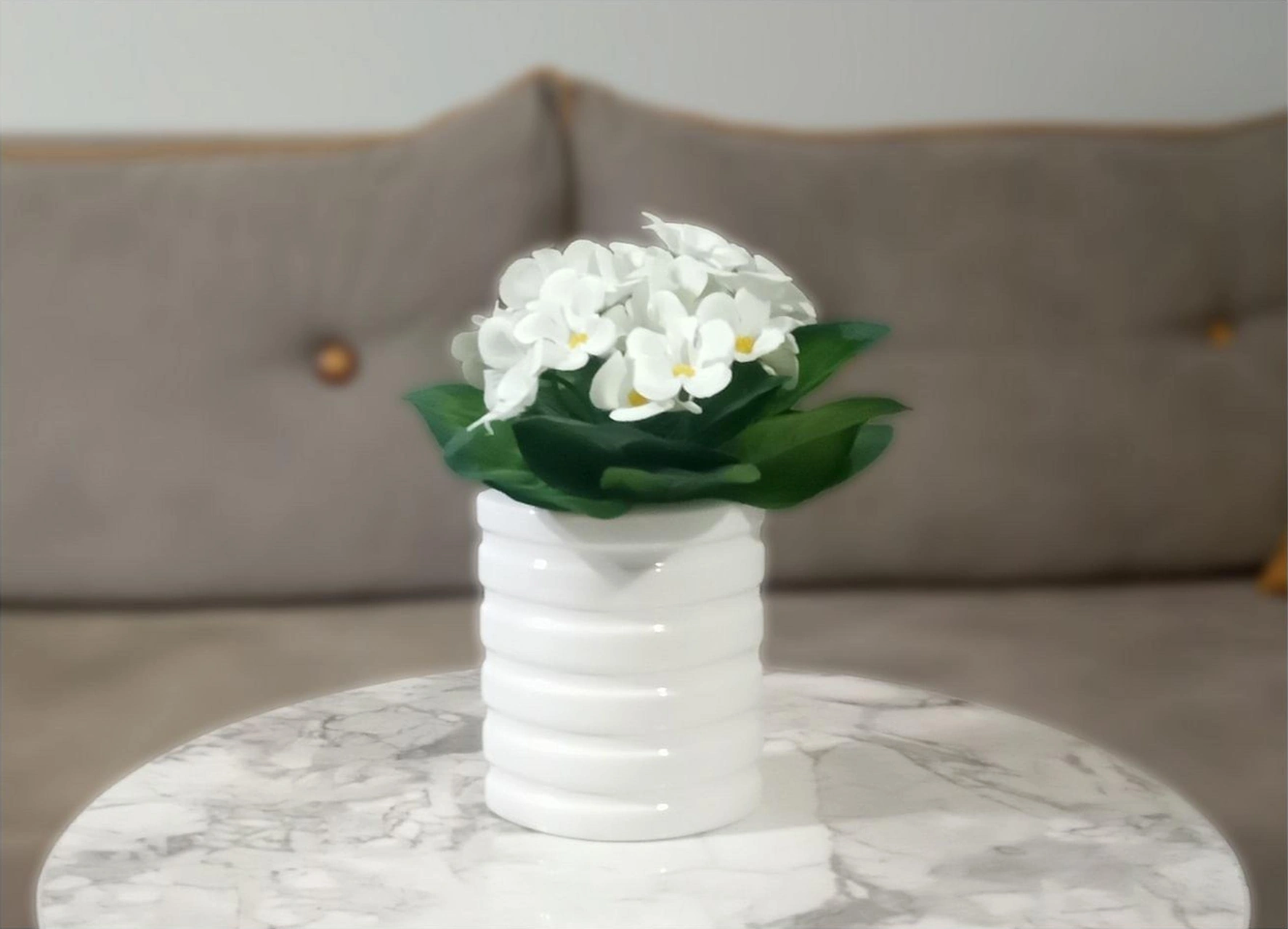 2 Adet Vazo Dahil,vazoda Çiçek,beyaz Yapay Çiçek,vazo Dekoratif Oval Çizgili 9x6x16cm Çok Renkli