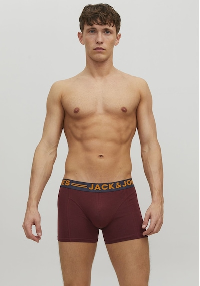 Jack & Jones Erkek 3'lü Düz Renk Boxer Paketi 12113943 Burgundy Bordo