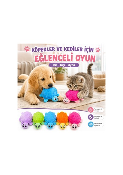 Peluş Köpek Oyuncağı Deniz Kaplumbağası - Hışırtılı Çıtırtılı Sesli Yumuşak Evcil Hayvan Oyuncağı - Kedi Yavru Köpek Küçük Irklar İçin İnteraktif Oyun Arkadaşı Stoğa Göre Renk Gönderilir