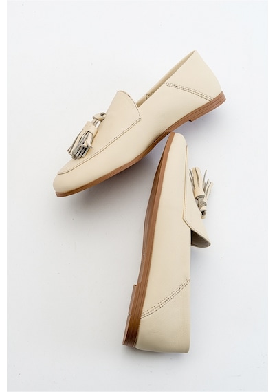 Luvishoes F04 Ekru Bej Cilt Hakiki Deri Ayakkabı Bej - Ekru