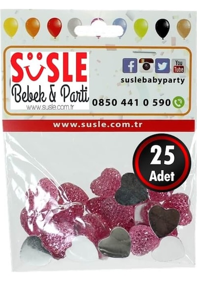 Polyester Kalp Fiyonk, 1,3 Cm - 25 Adet - Pembe