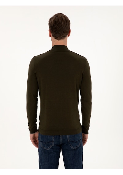 Cacharel Haki Slim Fit Pamuk Karışımlı Yarım Balıkçı Yaka Triko Kazak Yesıl