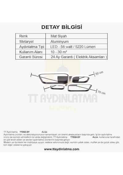 Tt050-sy Tt Aydınlatma Mat Siyah 4 Lü Sarı Işık Led Avize Siyah