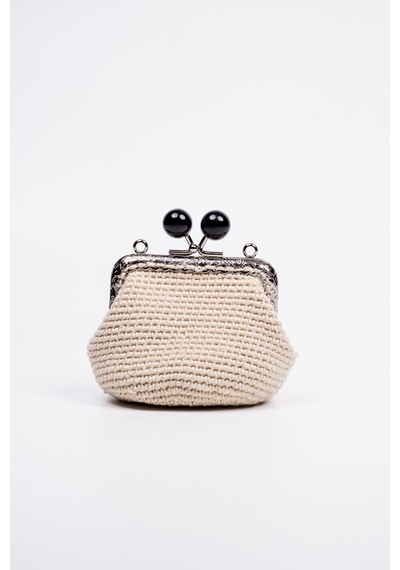 Fabric Craft Bag Bozuk Para Cüzdanı Merserize İplik Klipsli Örgü Açık Kahverengi
