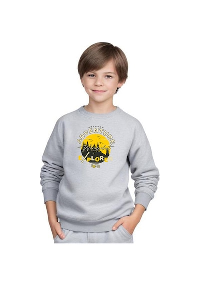 Fyk Kids Erkek Çocuk Adventure Baskılı Bisiklet Yaka Eşofman Takımı Gri