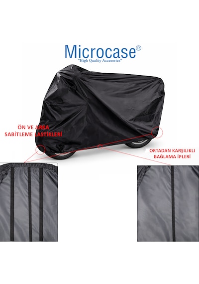 Microcase Universal Su Geçirmez Motosiklet Scooter Brandası Örtüsü Lastikli Taşıma Çantalı 185x70x100 Cm Al5493