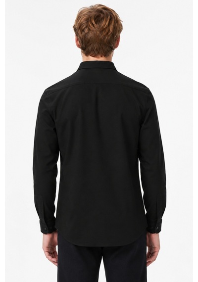 Lacoste Mens Slim Fit Black Cotton Shirt Dar Kesim Pamuklu Erkek Gömlek Siyah