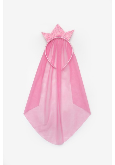 Pembe Tül Detaylı Kraliçe Figürlü Kız Çocuk Taç Pembe