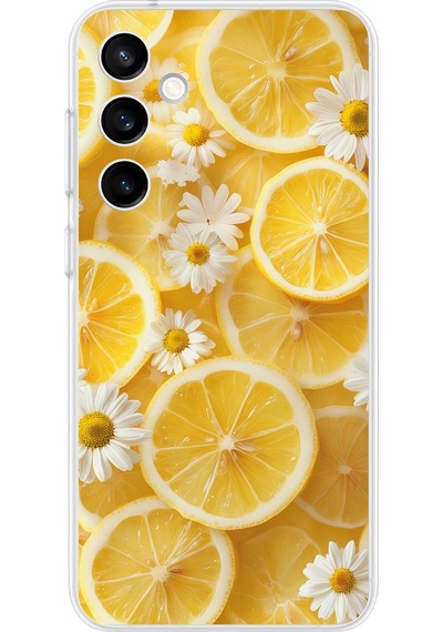 Samsung Galaxy S23 Fe Uyumlu Limon Dilimleri Ve Papatya Desenli Baskılı Silikon Kılıf Renkli