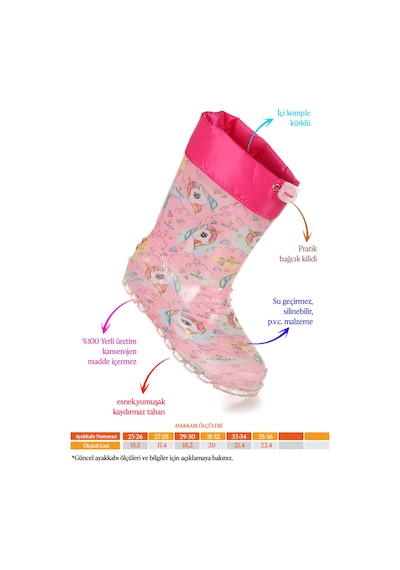 Kiko Kids Unicorn Su Geçirmez Kız Çocuk Yağmur Çizmesi Pembe - Turkuaz Pembe - Turkuaz