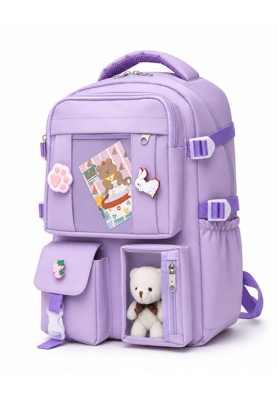 Quovo Kawaii Bag Club Kore Tarzı Full Aksesuarlı Ortopedik Günlük Yeni Okul Sırt Çantası Lila