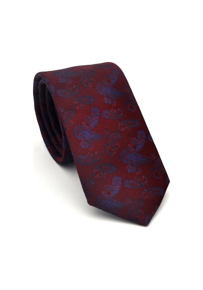 Gaffy Lacivert Şal Desenli Bordo Dokuma Kumaş Mendilli Slim Fit Kravat // Sdk-2507-3 Bordo