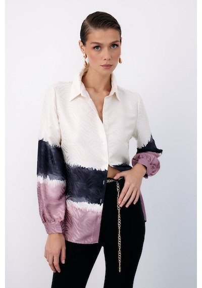 Sateen Renkli Klasik Gömlek - Pudra-135094 PUDRA Pudra