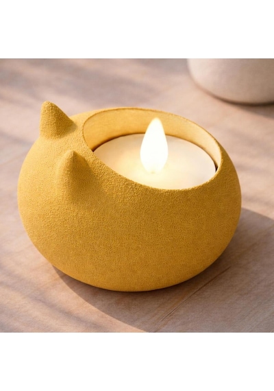 Modern Tasarım 3'lü Tealight Seti: Mat Dokulu Kedi