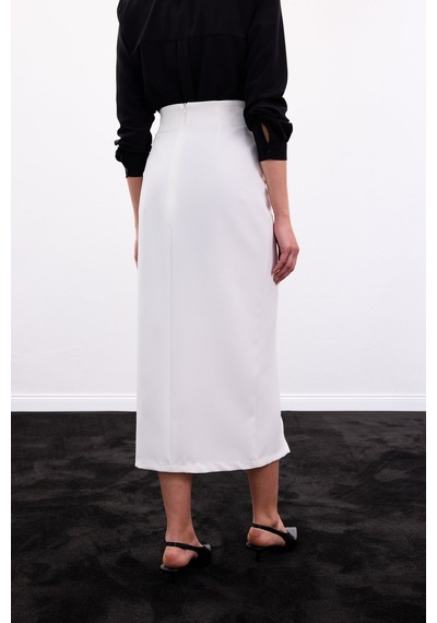 Sateen Gold Yan Aksesuarlı Etek - Ekru-136886 Ekru