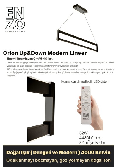 Orion Silver Lineer Led Sarkıt Avize Kumandalı Dim Edilebilir Yukarı & Aşağı Işık Doğal Işık