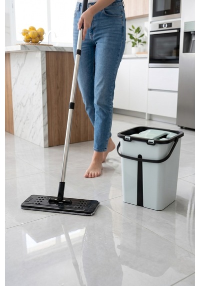 Tablet Mop Seti 12 Litre Maxi Temiz Kirli Su Bölmeli Kendinden Sıkmalı Mikrofiber Paspas