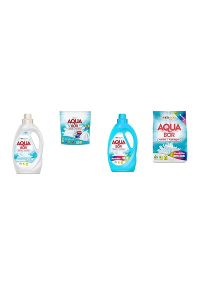 Aquabor Doğal Mineralli Sıvı Beyaz + Tablet + Sıvı Renkliler + 4 Kg Renkliler 4 Lü Set 0.75 LT - 2.5 LT - 12 KG 00316750
