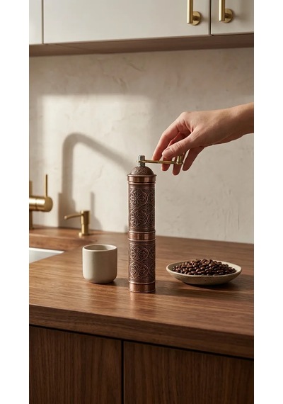 Aura Copper Nostaljik Manuel Kahve Karabiber Değirmeni 22 Cm Bakır Öğütücü - Altın - Gül