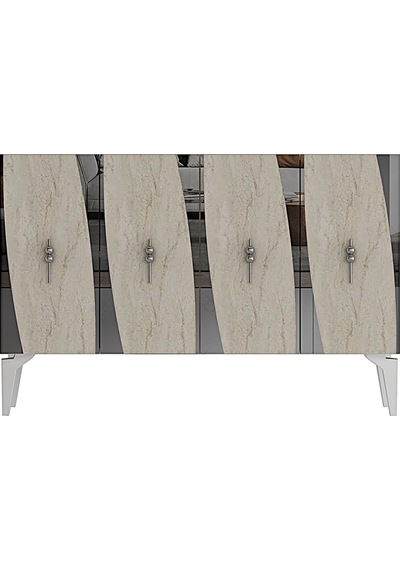 Ka1213bts Elips Konsol Ve Tv Sehpası Beyaz-traverten-silver 120cm