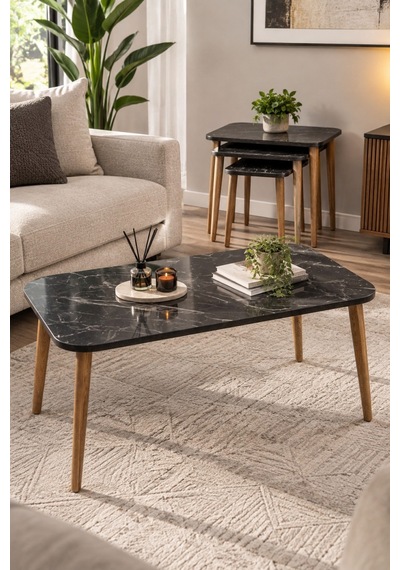 Sulorahome Siyah 4'lü Sehpa Seti Torna Ayaklı
